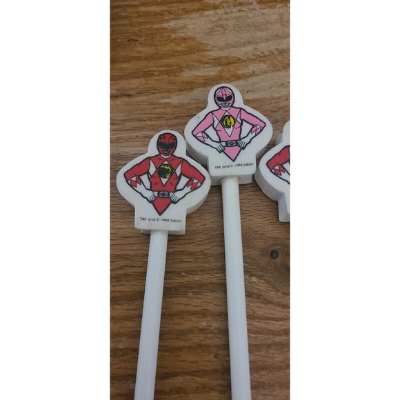 Lot of 4 - 1994 Mighty Morphin Power Rangers Pencil W/ Eraser Top Topper - Picture 2 of 4